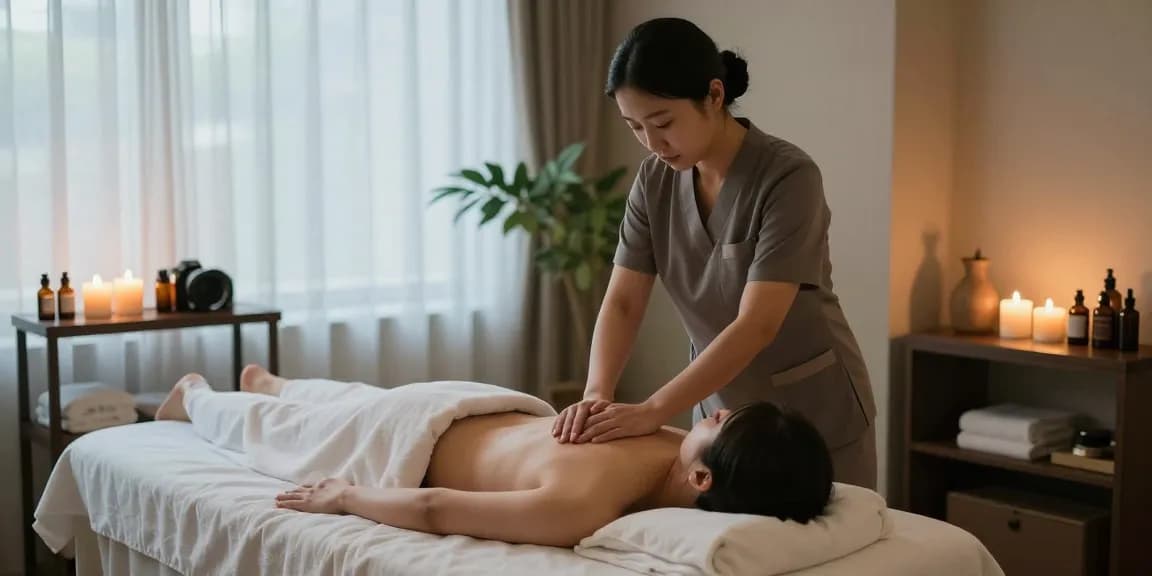 Professional 군포출장마사지 in a serene spa setting with soft lighting and soothing ambiance.