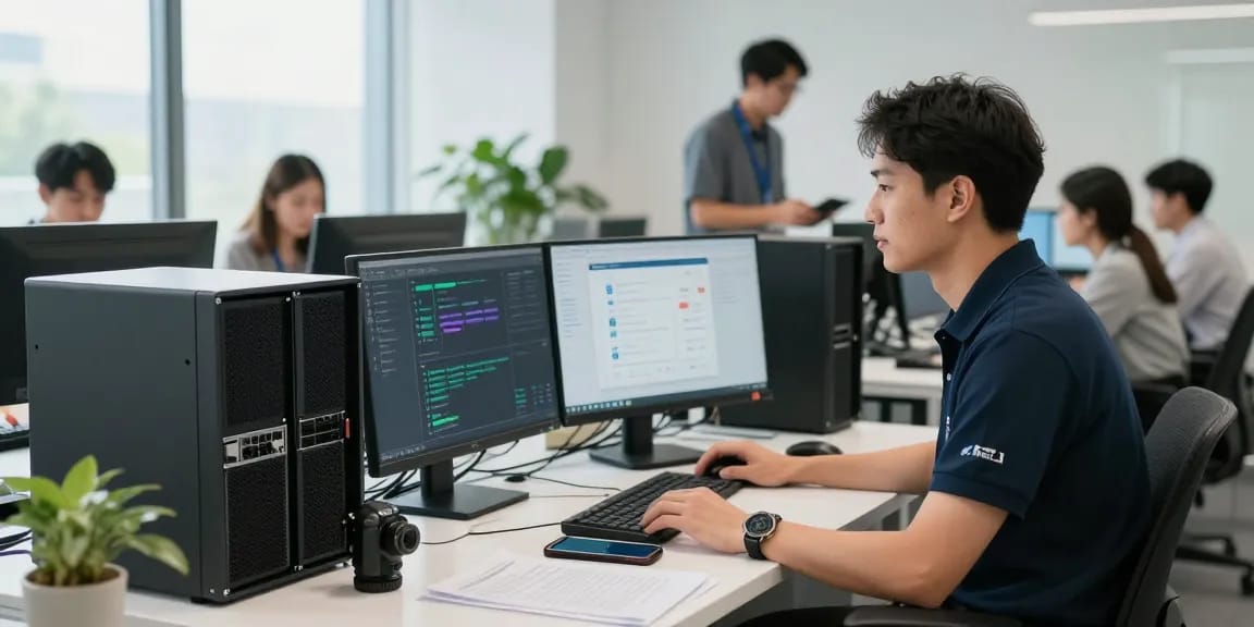 Proactive IT helpdesk services London with technician in modern office setting