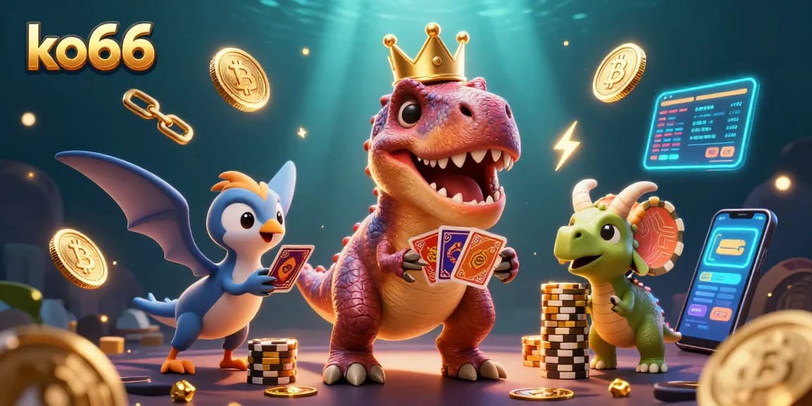 Experience thrilling ko66 games with lively characters and crypto-style elements in a vibrant casino scene.