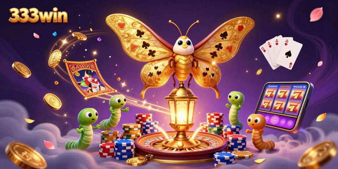 Engage with thrilling 333win casino gaming featuring sparkling gems, golden coins, and an enchanting scene.