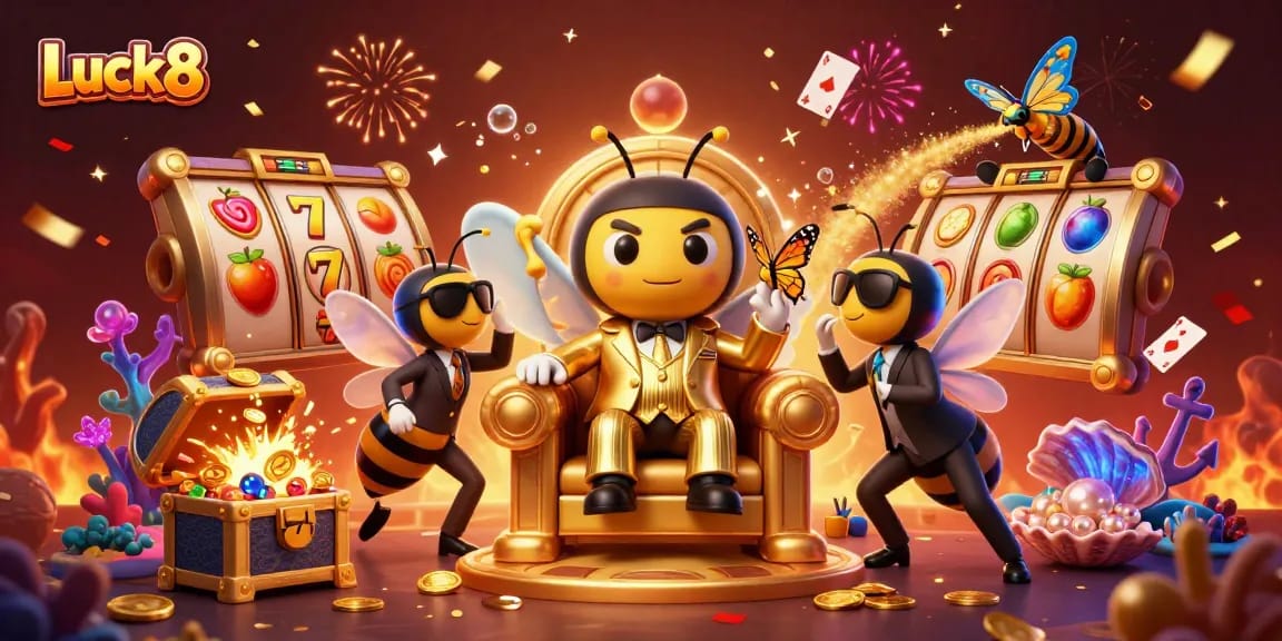 Experience exhilarating Jackpot wins with Luck8's vibrant 3D casino scene filled with gaming excitement.