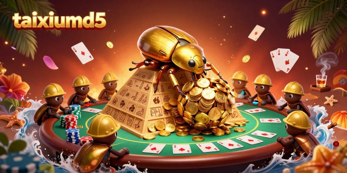 Experience the excitement of taixiumd5 with golden coins and dramatic poker elements in a vibrant casino scene.