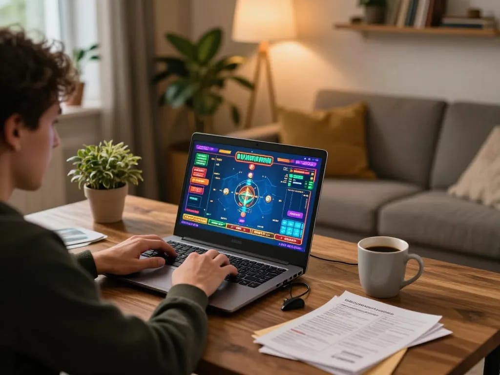 Player accessing live dealer games on 88clbgo from a cozy home setup with strategy notes and coffee.