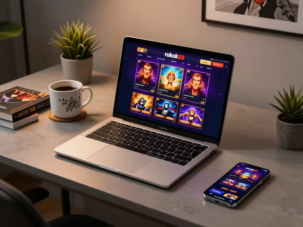 Engaging rokok88 online gaming setup showcasing vibrant casino games for strategic play.