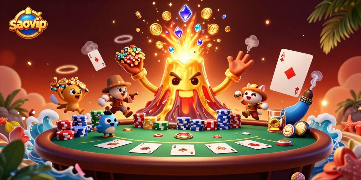 Experience thrilling gameplay at saovip with an erupting golden volcano and treasure-filled adventures