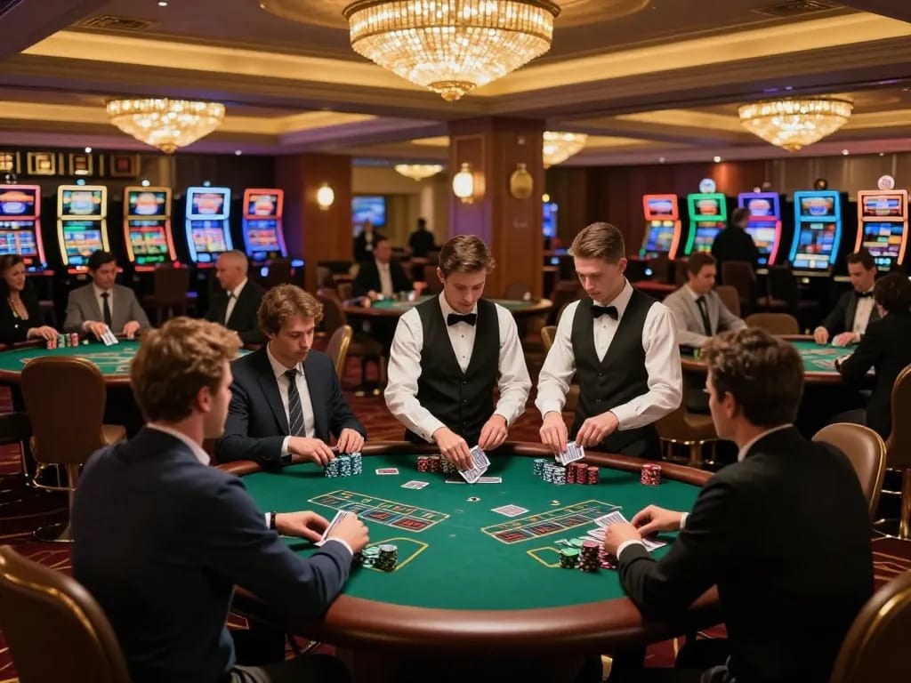 Action-packed blackjack scene highlighting the nhacaiuytinn experience with players engaged and cards in play
