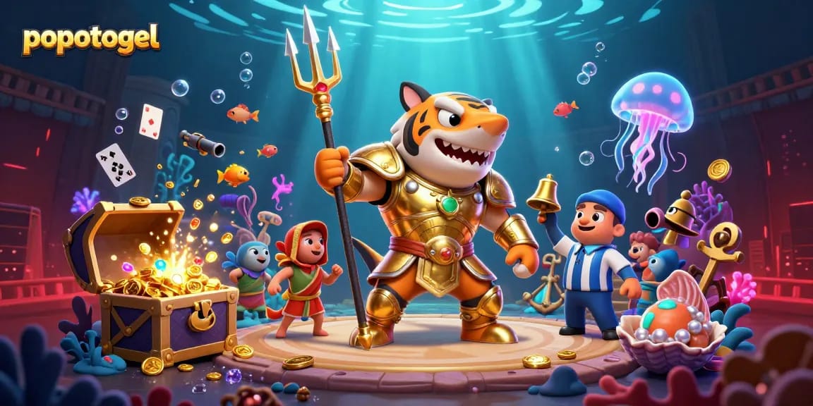 Experience excitement with popotogel as the tiger shark battles for wins amidst bursting treasures.