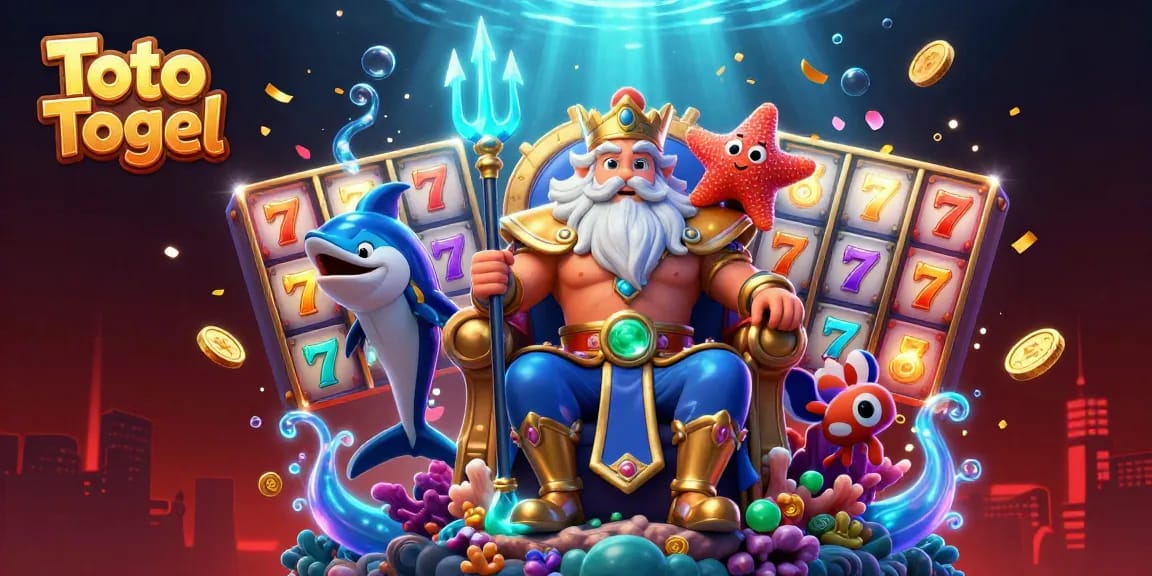 Engage with Toto Togel in a vibrant scene featuring luck-driven slot elements and energetic characters.