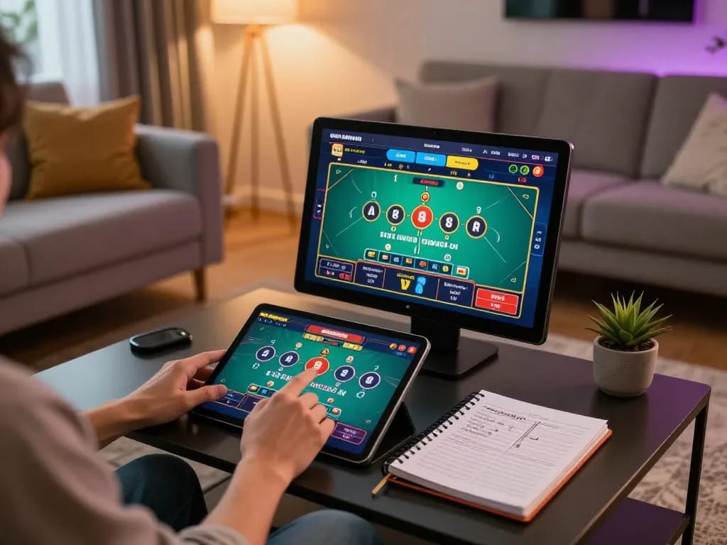 Engaging gameplay on SUNWIN's online platform in a cozy home setting, highlighting responsible gambling.