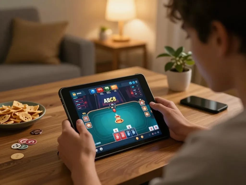 Engage with poker action on ABC8go while enjoying a cozy home ambiance