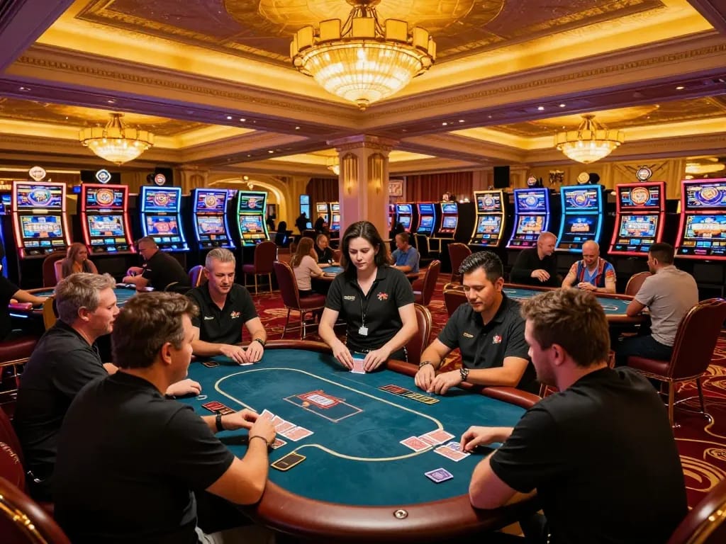 Experience intense gameplay at 789clubgo's luxurious casino tables during a vibrant Las Vegas session.