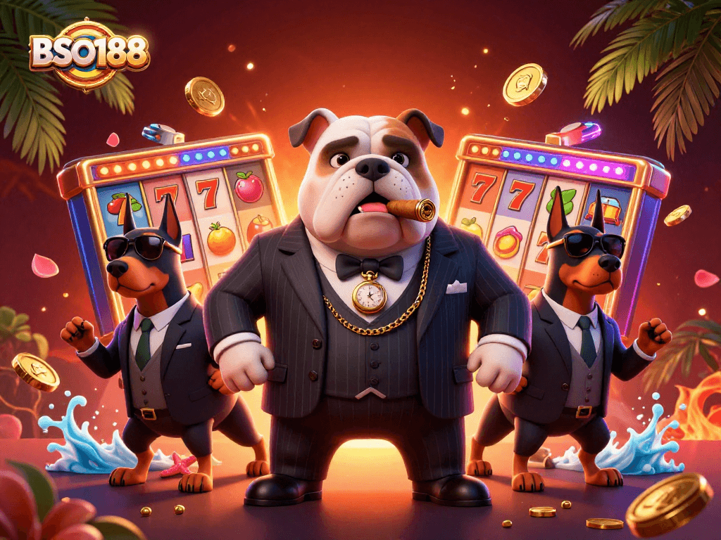Experience the excitement of BSO188 with engaging slot reels, showcasing a dynamic casino scene.
