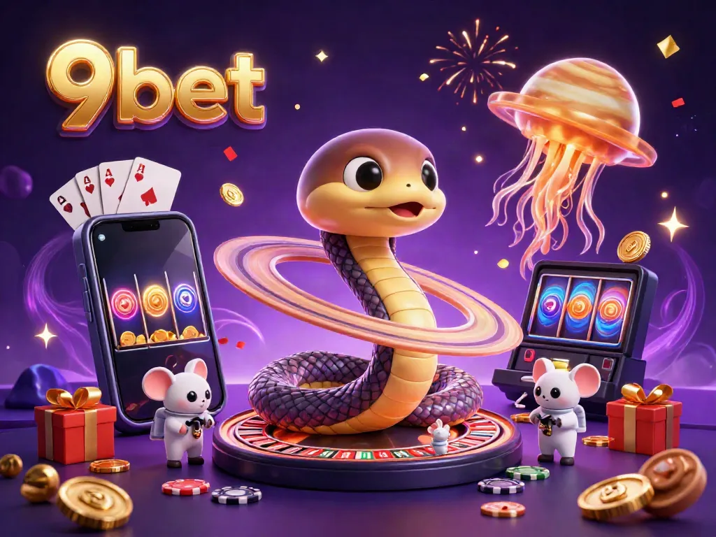 Experience 9bet's thrilling cosmic casino with astronaut mice betting on Saturn's roulette wheel.
