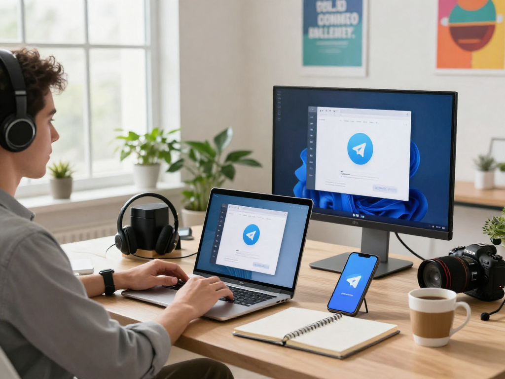 在Telegram中文版下载官网的现代工作环境中,用户在多台设备上使用Telegram,展现高效沟通的场景。