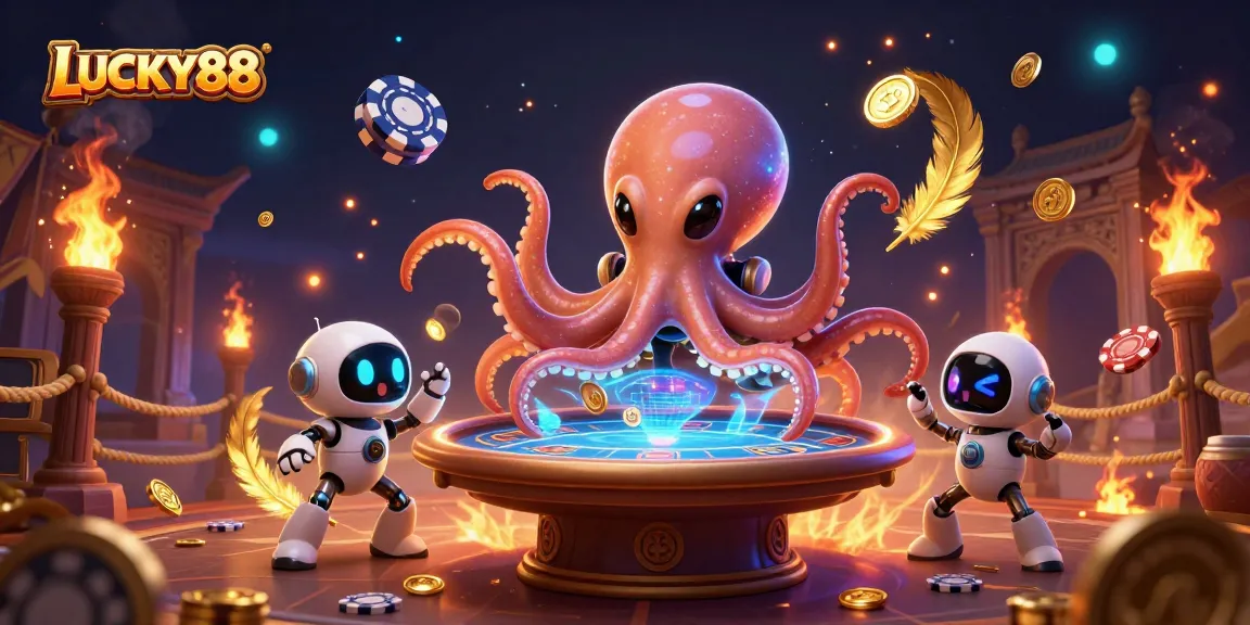 Experience dynamic gameplay with LUCKY88 at a holographic poker table featuring vibrant elements.