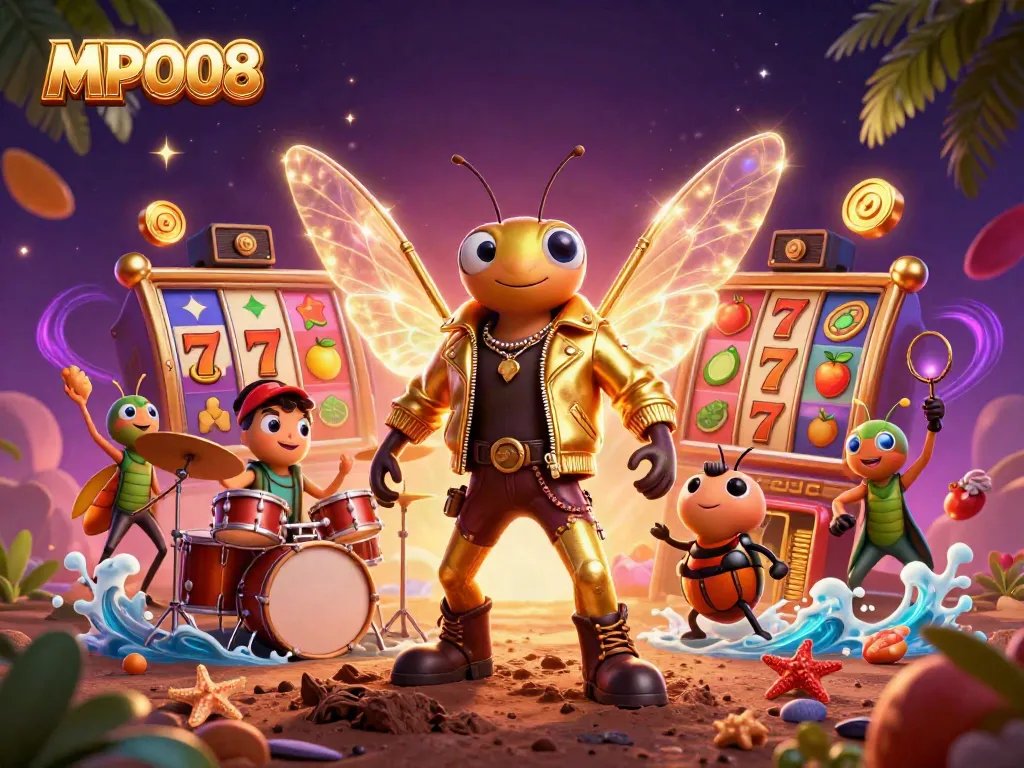 Experience vibrant gaming action at MPO08 with expertly designed slot symbols and animated characters.
