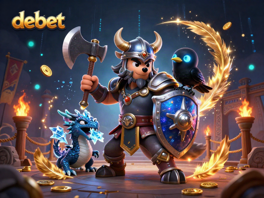Engage in thrilling battles with debet's Viking wolf and dragon amidst a dazzling casino backdrop.