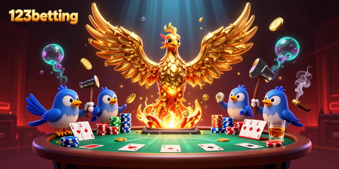 Experience the magic of 123betting with dynamic casino elements, featuring a molten gold phoenix.