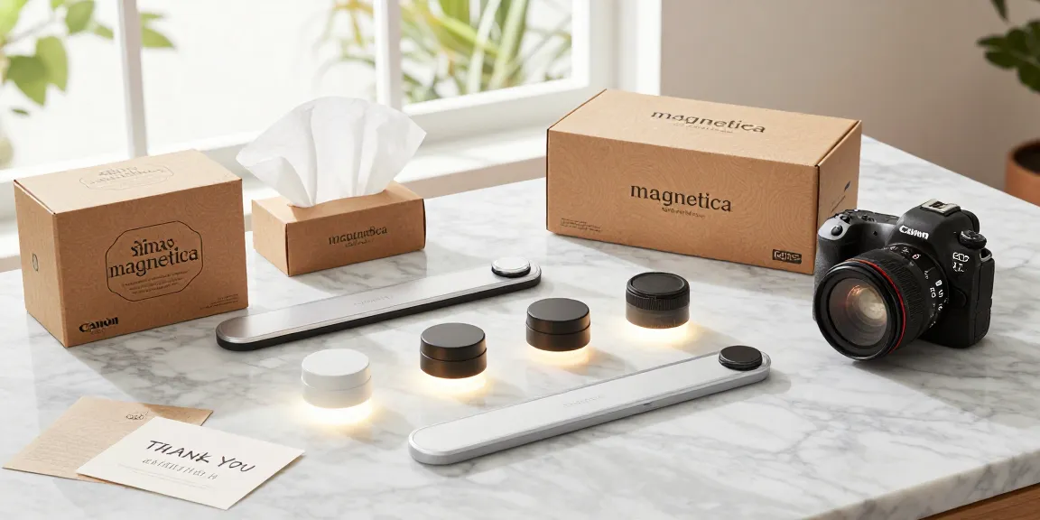 Sina magnetica lighting products flat-lay arrangement for online shopping, featuring best deals in e-commerce.