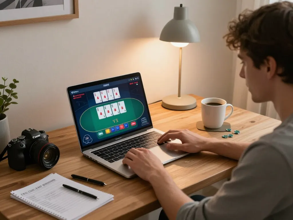 Experience online poker gameplay with hidobasketgoztepe at a cozy home setup highlighting strategy