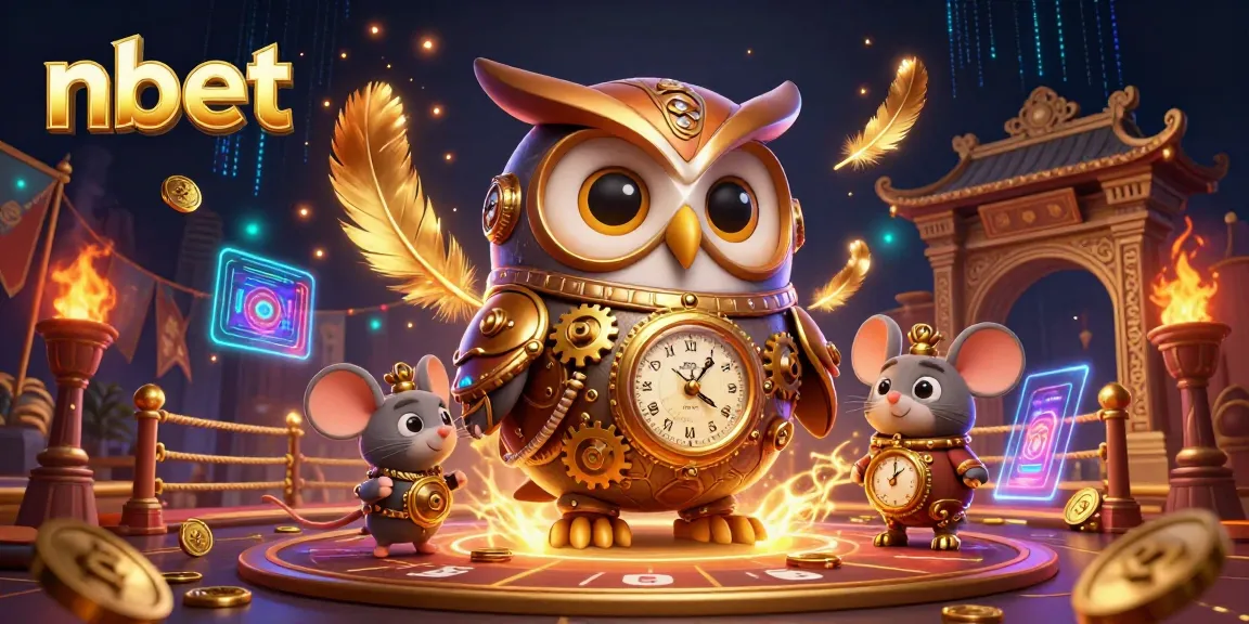 Engage with nbet's vibrant steampunk casino world featuring an owl and a mouse in action.