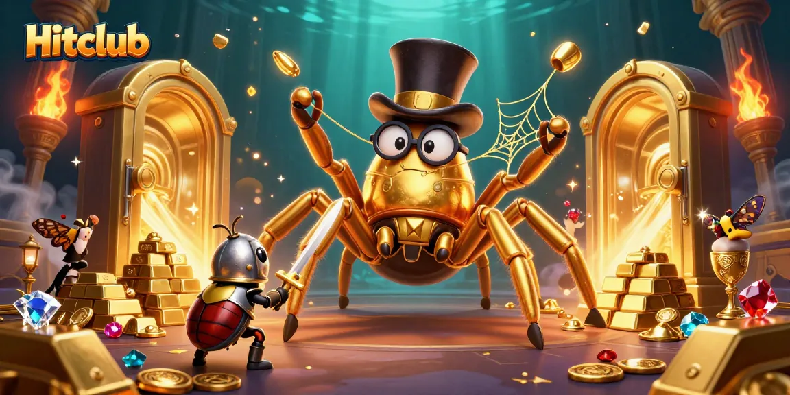 Experience excitement at Hitclub with a stunning 3D illustration featuring a golden tarantula and beetle knight.
