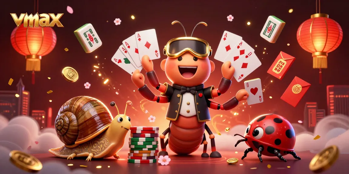 Experience thrilling gameplay at vmax with a dynamic 3D casino scene featuring vibrant characters and festive elements.
