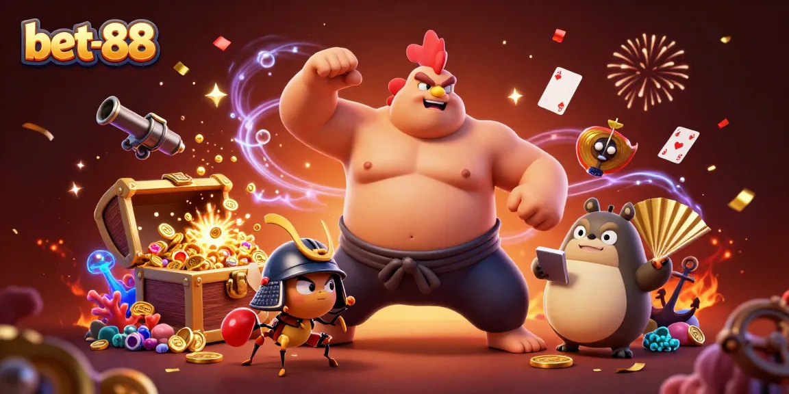 Experience the thrill of bet-88 with a vibrant 3D casino illustration featuring engaging characters and dazzling game elements.