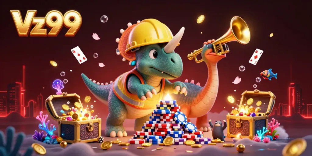 Celebrate wins with Vz99 featuring fun dinosaur characters and exciting casino elements.