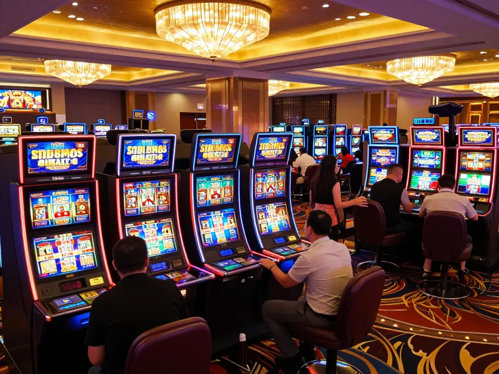Players enjoying various situs slot games with vibrant machines and thrilling atmosphere in casino.