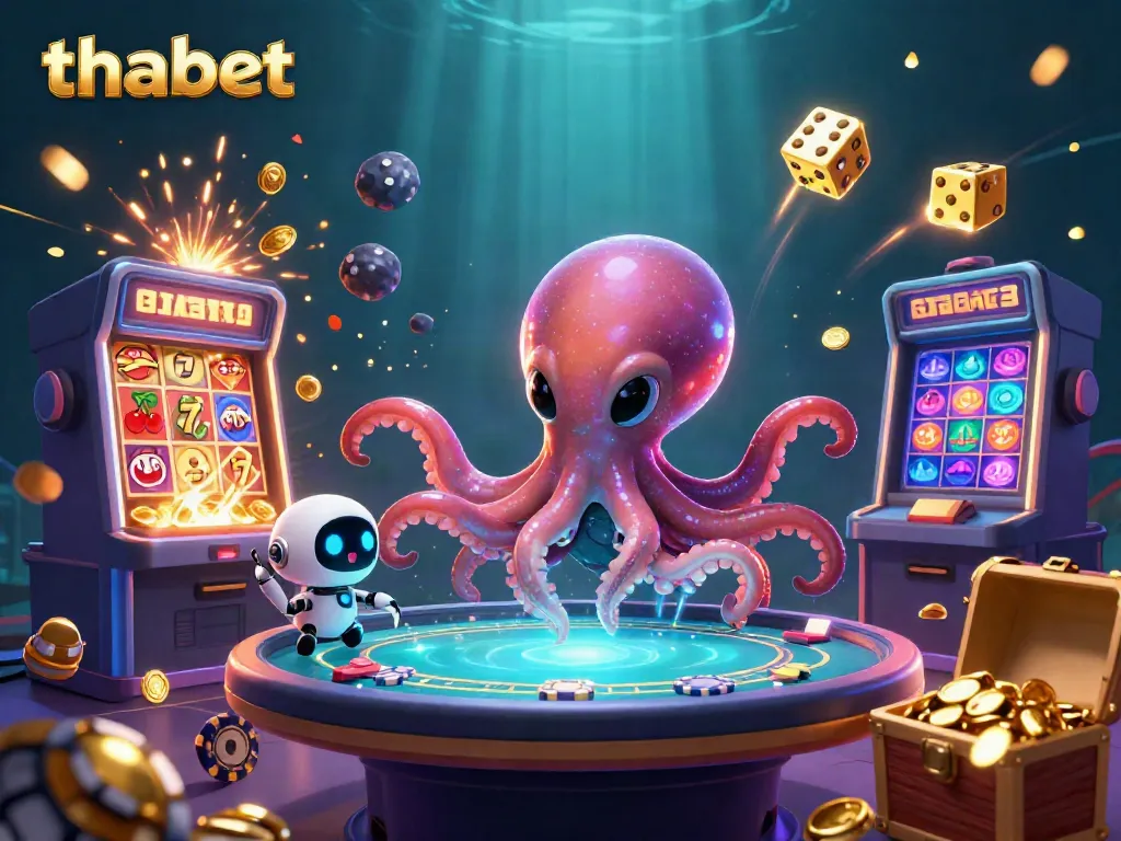 Experience the thrilling world of thabet with an alien octopus at a futuristic poker table amidst explosive jackpots.
