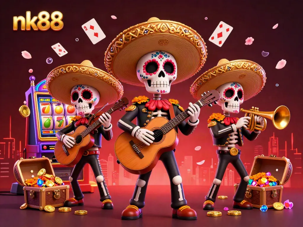 Experience vibrant online gaming with nk88's colorful mariachi band and jackpot elements.