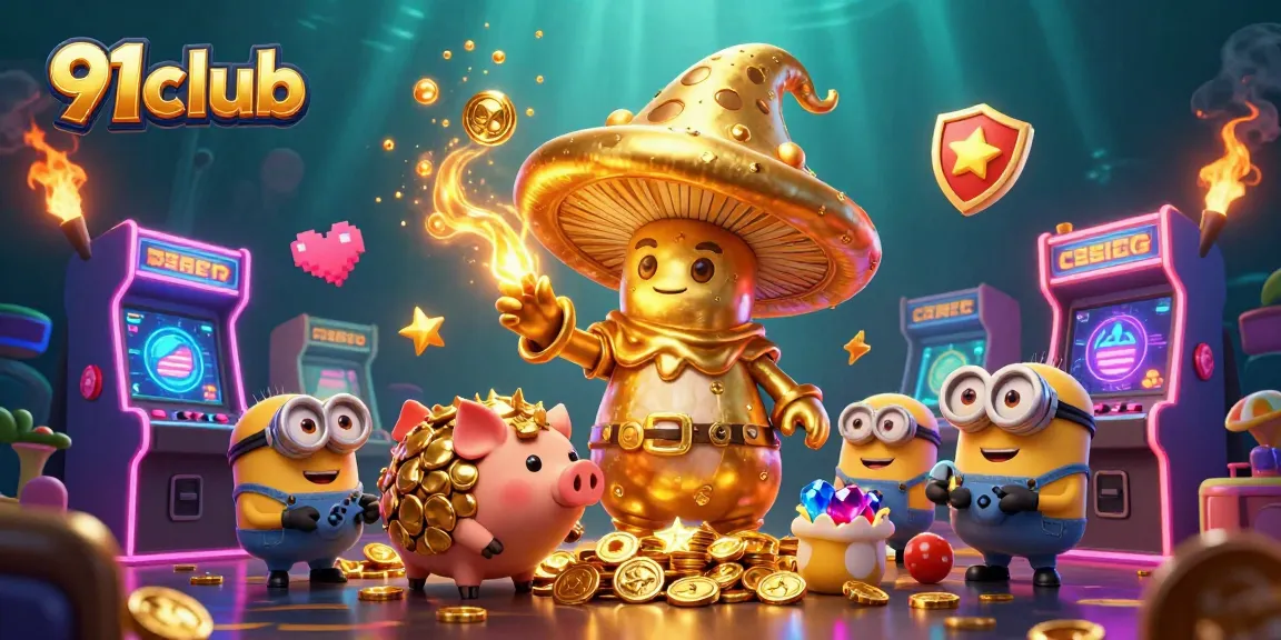 Engage with 91club in a vibrant 3D scene of golden wizardry and gaming excitement.