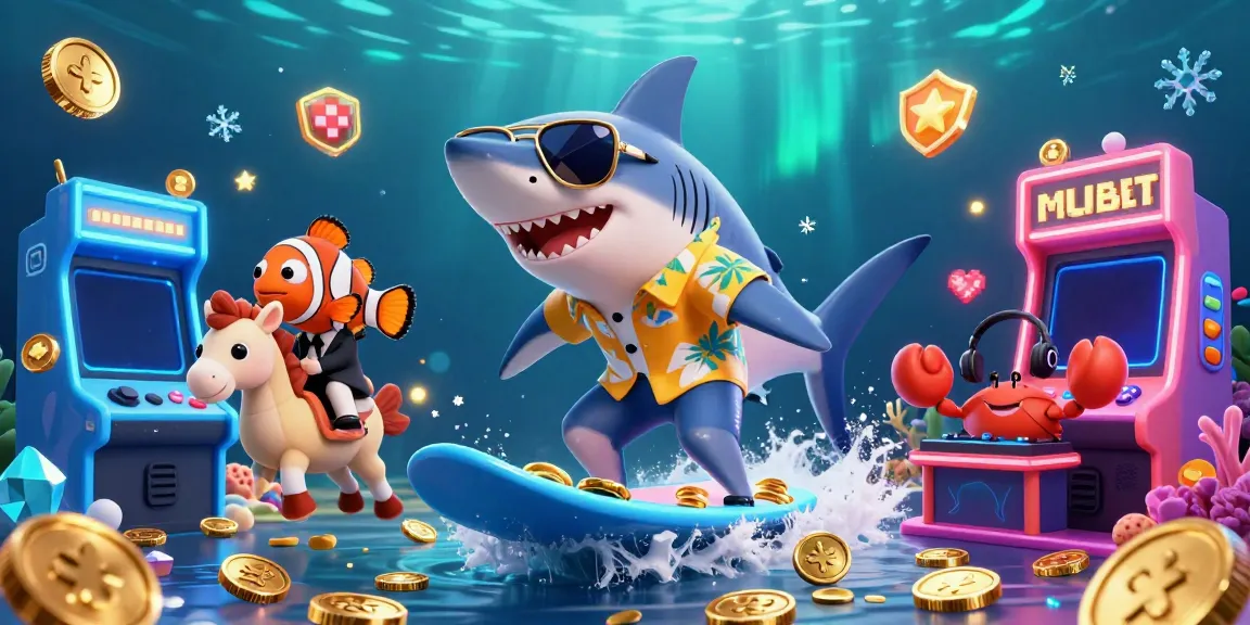 Experience winning thrills at mubet with a vibrant underwater casino scene featuring whimsical characters and gaming elements.