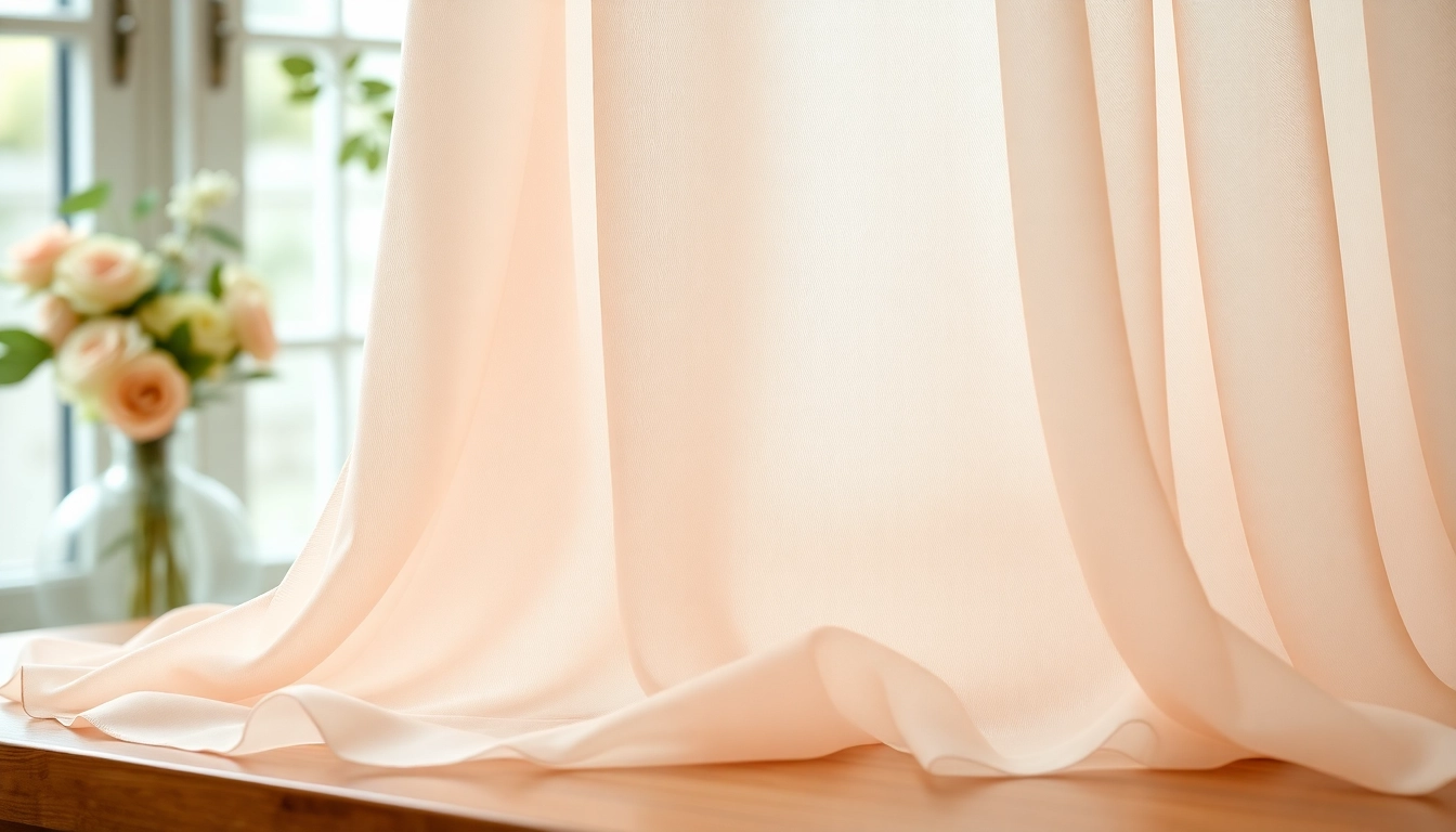 Chiffon fabric beautifully displayed with delicate folds and natural light creating warm feeling.
