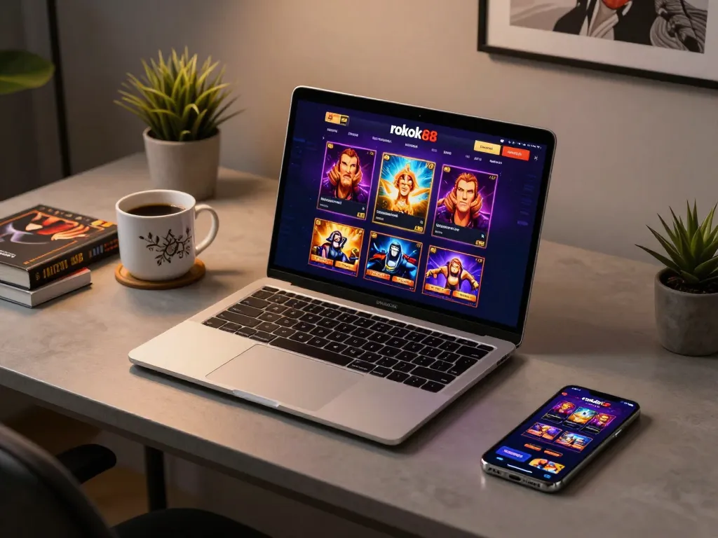 Engaging rokok88 online gaming setup showcasing vibrant casino games for strategic play.