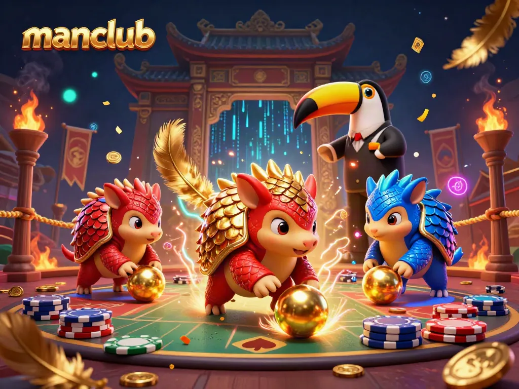Experience thrilling moments at manclub with dynamic rival pangolins competing in a casino setting.