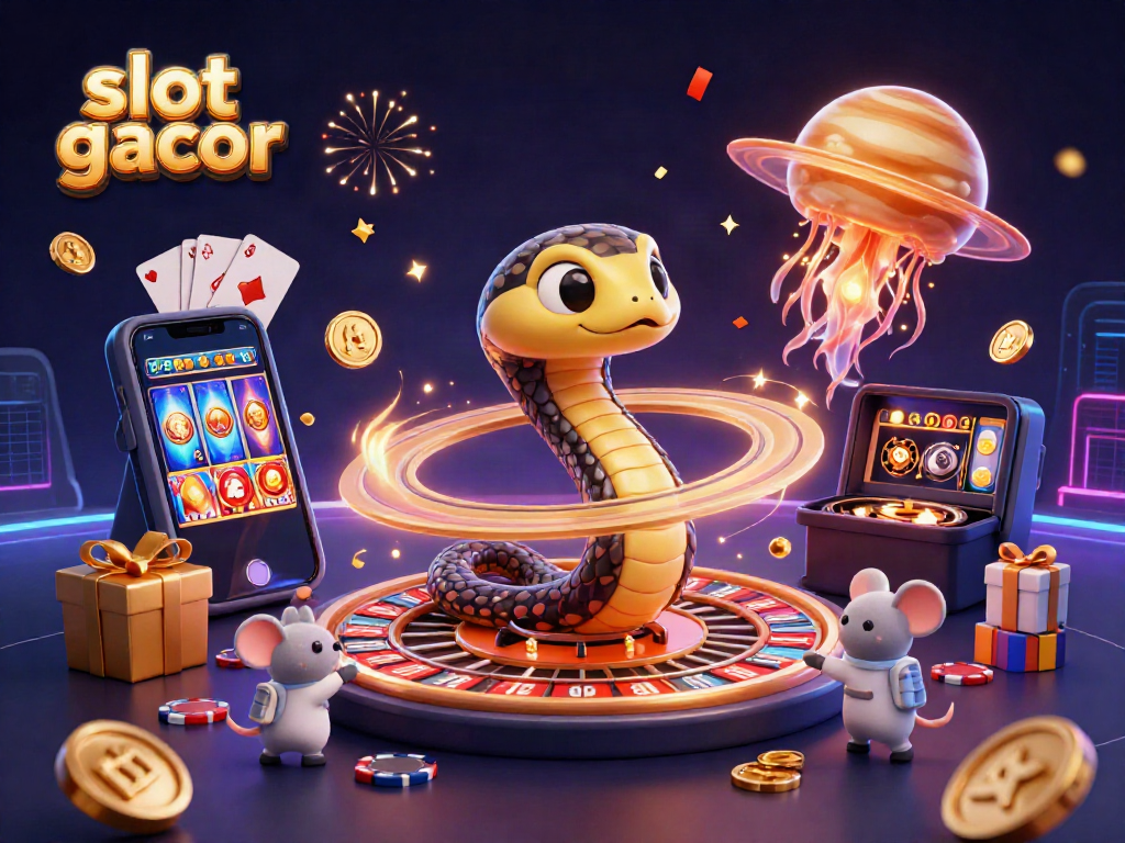 Experience slot gacor gameplay with a snake-themed roulette wheel and astronaut players in a cosmic setting.