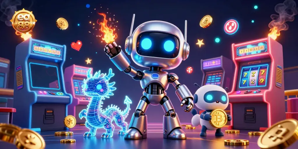 Engage in exciting games with ea 88 at this vibrant casino-themed digital illustration.