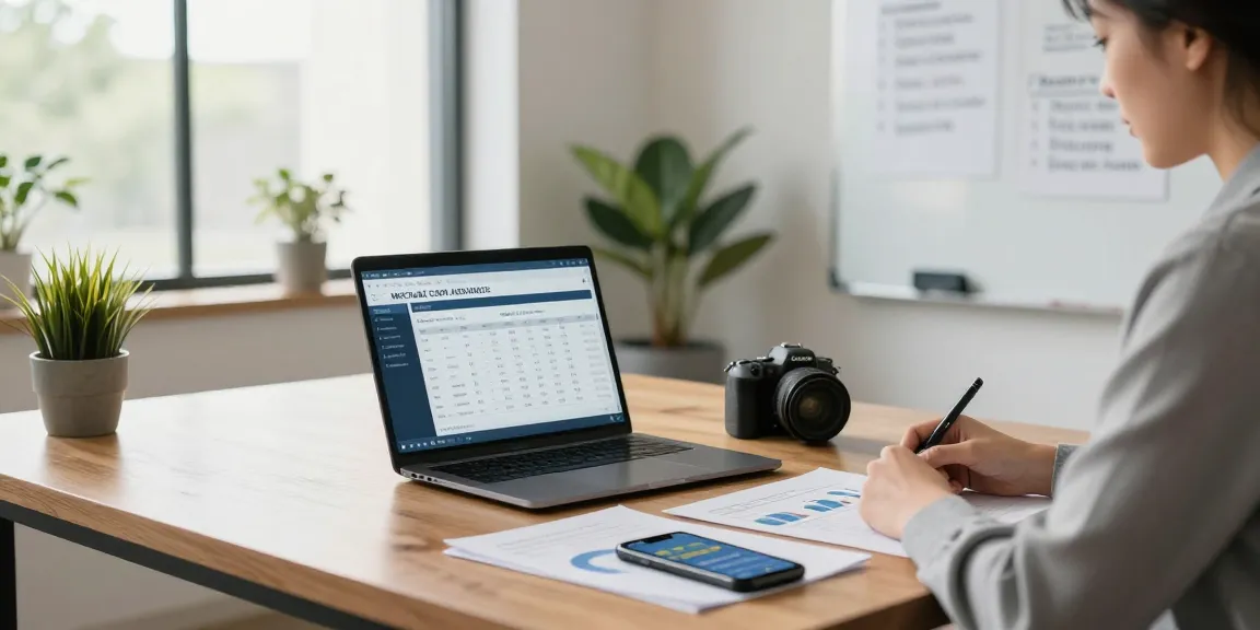 Calculating finances with a merchant cash advance calculator in a professional workspace.