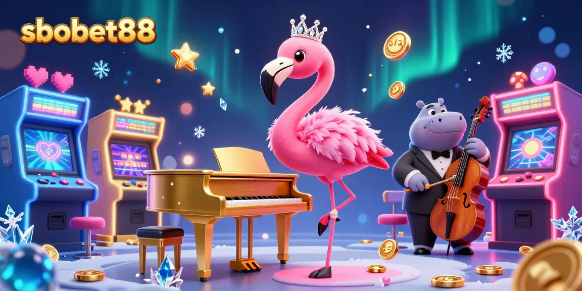 Experience sports betting excitement with sbobet88's vibrant casino scene featuring lively characters and games.