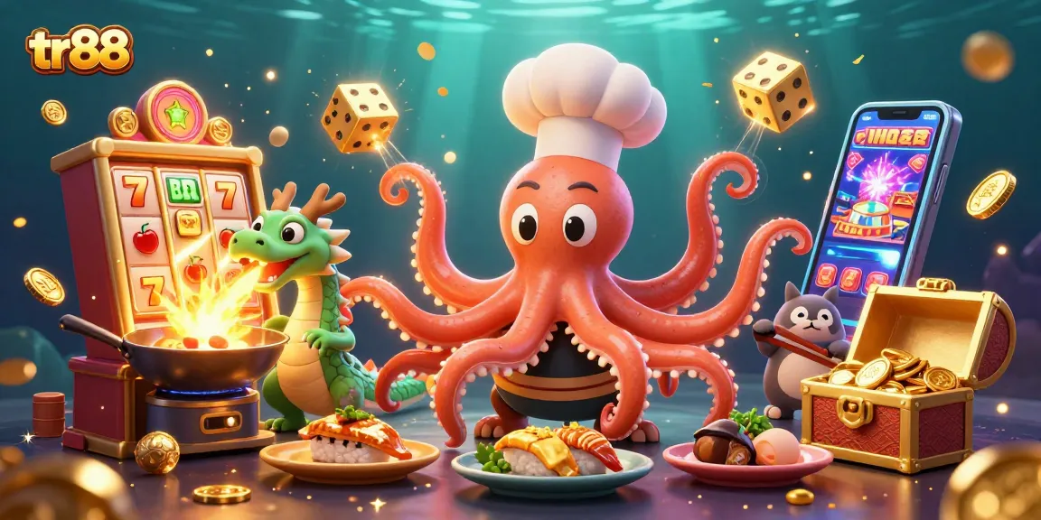 Experience thrilling jackpots at tr88 with an octopus chef and colorful gaming elements.