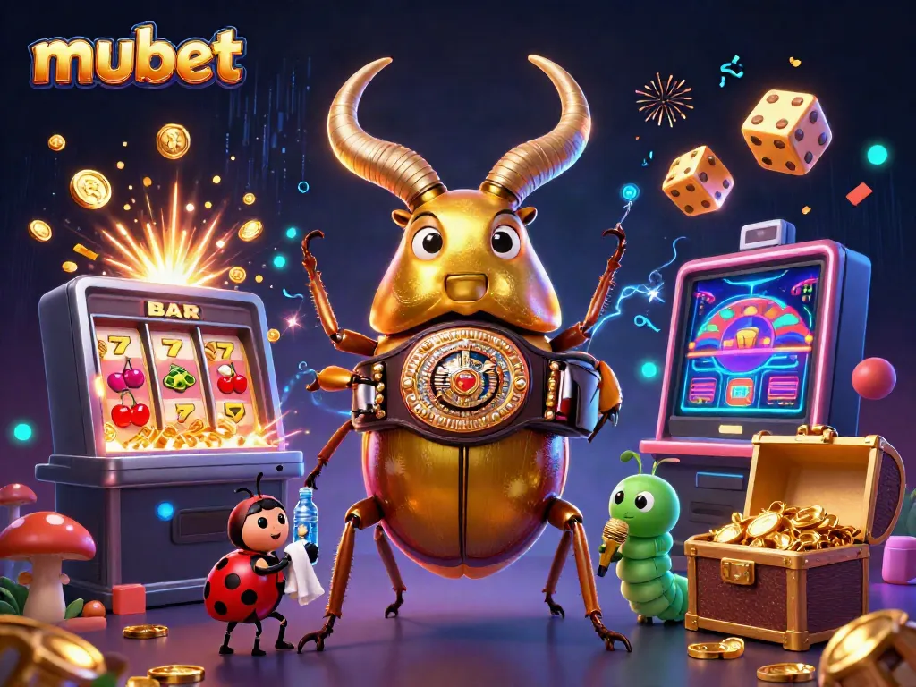 Watch the mubet scene unfold with a golden stag beetle squared against the slots and vibrant casino elements.