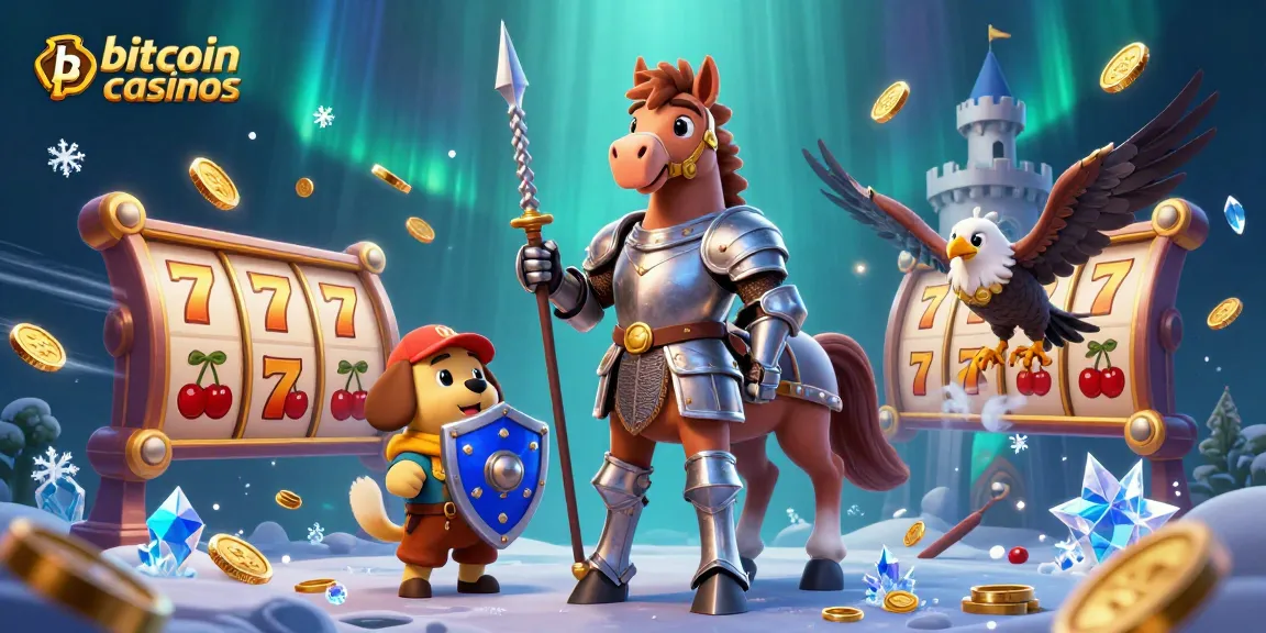 Experience thrilling action at bitcoin casinos with an energetic scene of 3D characters playing classic games.