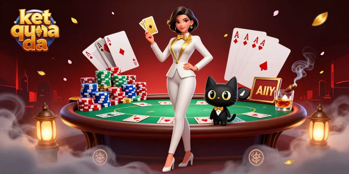 Experience ket qua bong da with a glamorous casino scene featuring a stylish woman and playful cat amid vibrant poker elements.