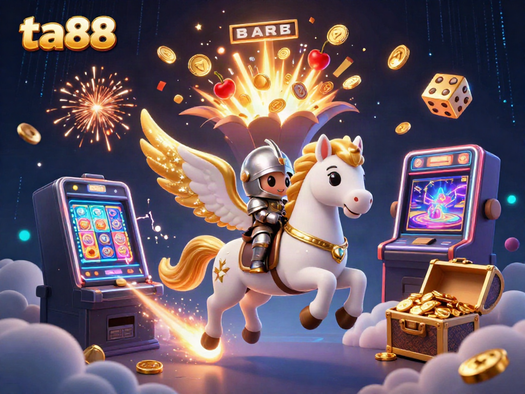 Experience the magic of ta88 with a celestial horse and jackpot elements flying in an immersive casino scene