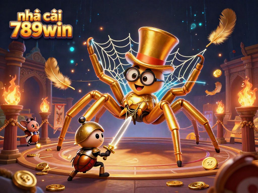 Join the fun at nhà cái 789win with a brave beetle knight facing a golden tarantula in an exciting casino scene.