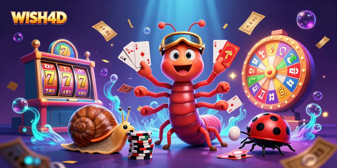 Experience thrilling action at WISH4D with colorful slot reels and animated characters.
