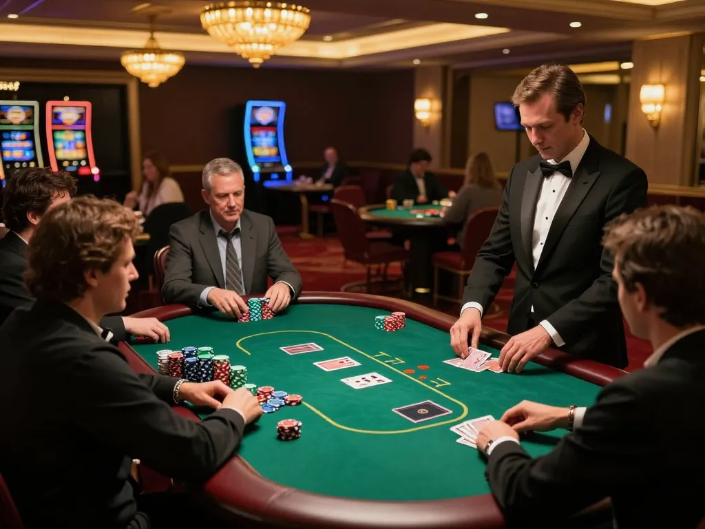 Experience thrilling poker action at maxpoker88 with players strategizing at a vibrant casino table.