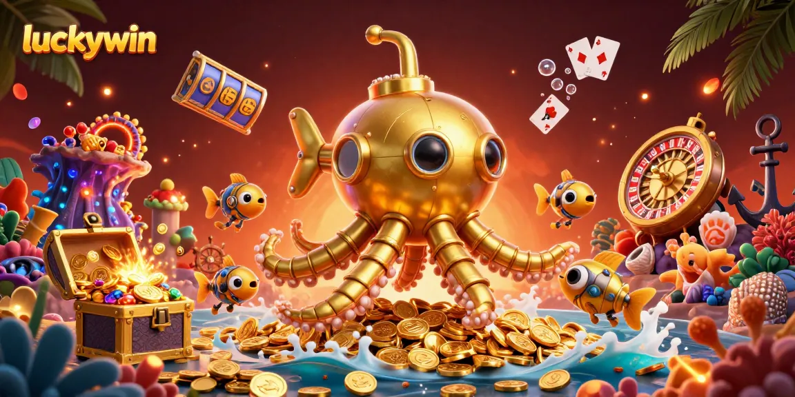 Experience the excitement of luckywin as the golden kraken submarine rises in a treasure sea!